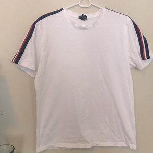 White tee with red and navy